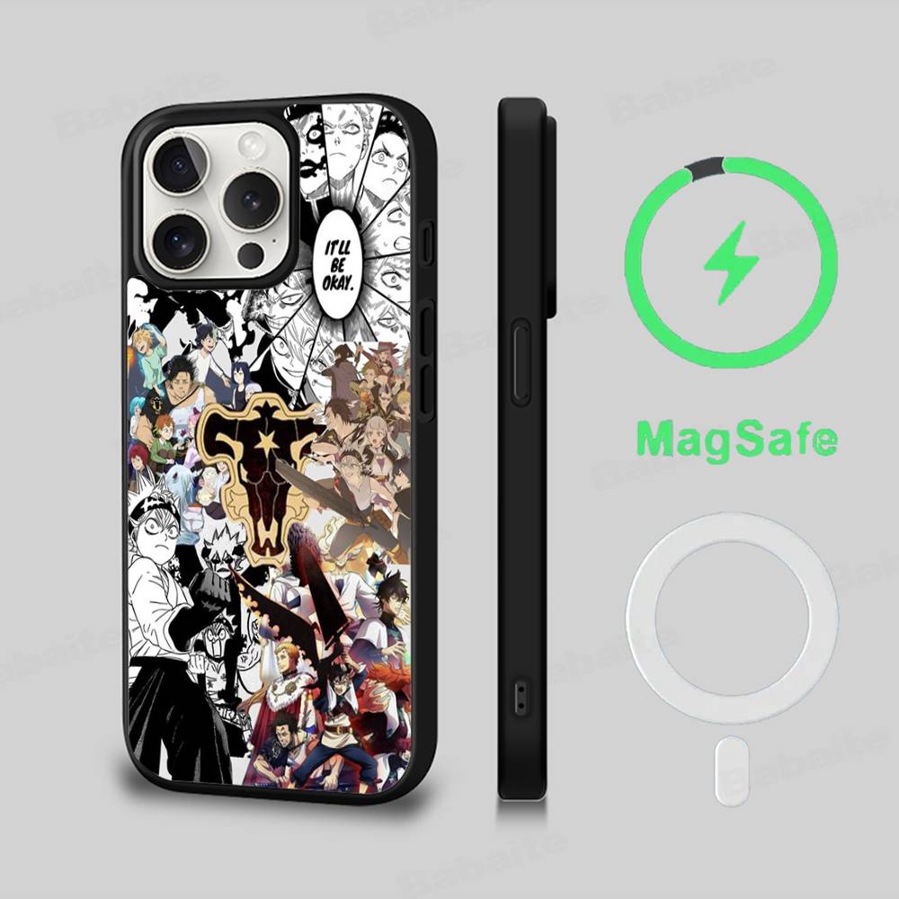 Anime Black C-Clover Phone Case Magnetic Case For IPhone 16 14 13 12 11 15 Pro Max Plus For Magsafe Wireless Charge Cover