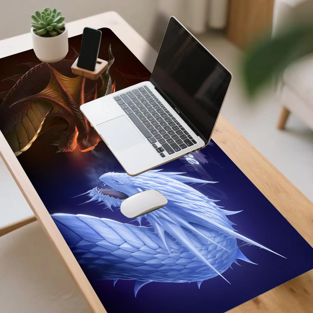 FIRE and ICE Enchanted Dragon Extra Big Mouse Pad Rubber Desk Pad Durable Locking Edge Laptop Mouse Mat for Gamer Home Office