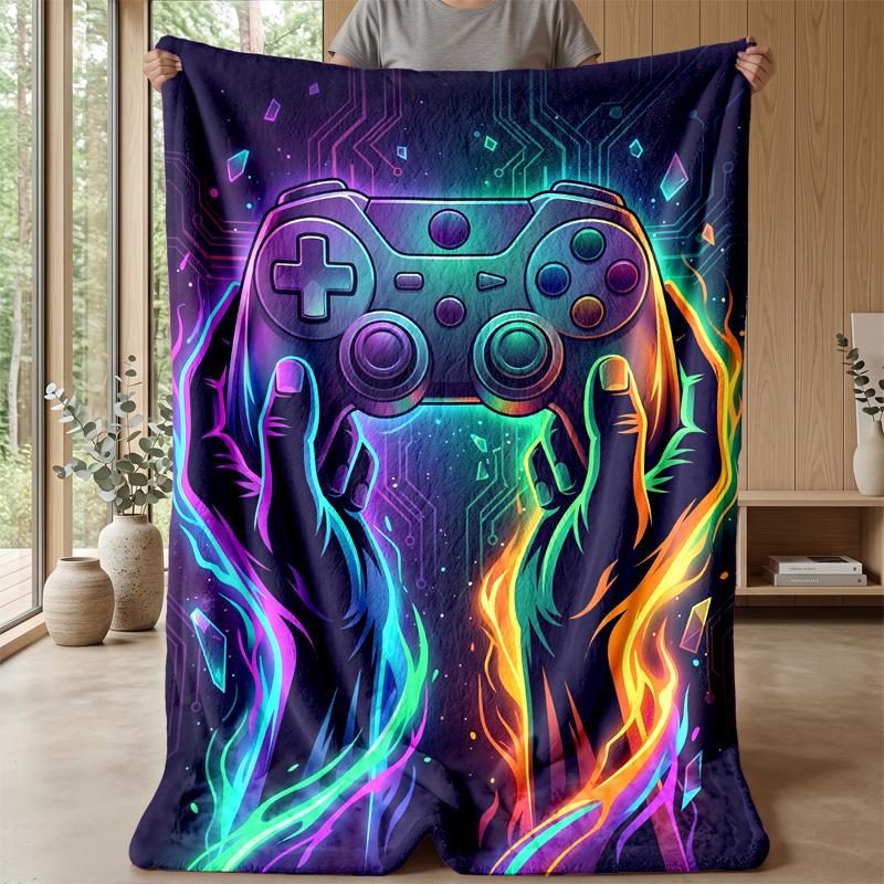 Neon Electric Game Controller Theme blanket Lightweight Warm Flannel Blanket Decorative Throw Blanket for Home Decoration
