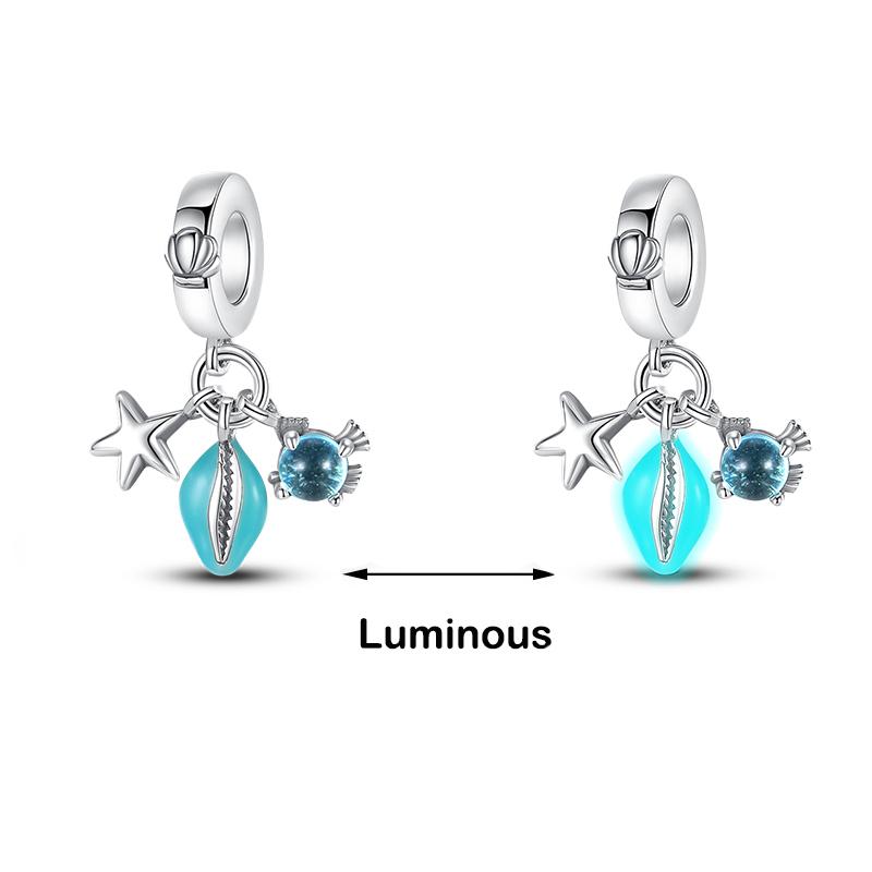 100% 925 Sterling Silver Firefly Star Bling Bling Blue Luminous Charms Beads Fit 925 Original Bracelets DIY Fine Jewelry