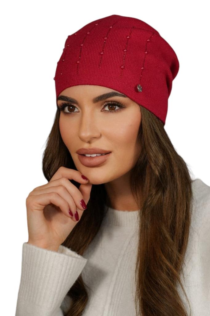 Women' Hat with Pearl Decoration, Red Color - Altair