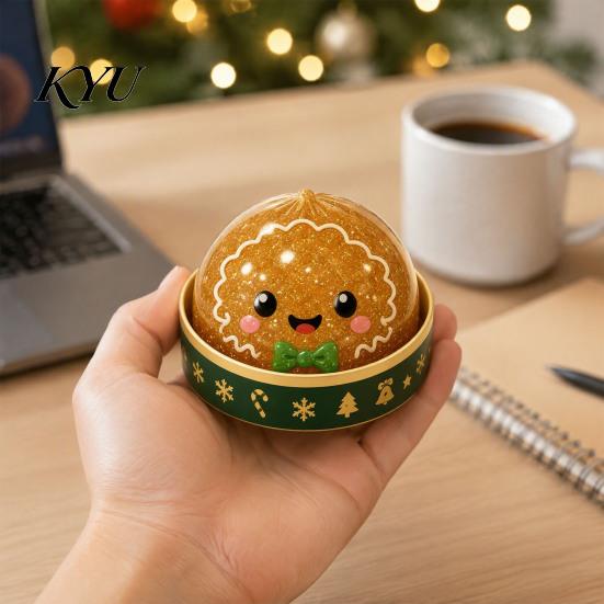 Holiday Desktop Decorations Christmas Bun Squeeze Toy with Steamer, Soft Sensory Fidget Toy, Cute Slow Rebound Fidgets Rising TPR Glitter, Desk Decor