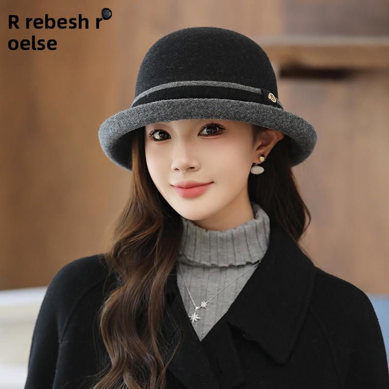 Wool Bucket Hat Basin Hat Elegant Dome Autumn and Winter Hat Hat, Women's High-end Beret, Top Hat