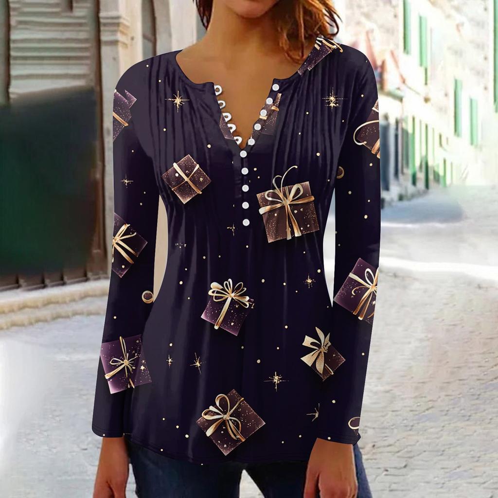 Рубашки с длинным рукавом для женщин, осенняя мода, нарядные повседневные блузки, модные плиссированные туники, топы для леггинсов, Рождество
