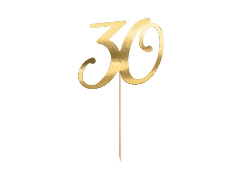 Paper Cake Topper ''30'', Gold, 20.5cm