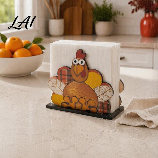 Waterproof Wooden Napkin Holder Thanksgiving Solid Wood Holder Fall Harvest Gnome Scarecrow Turkey Tissue Paper Towel Dispenser Hand-Painted