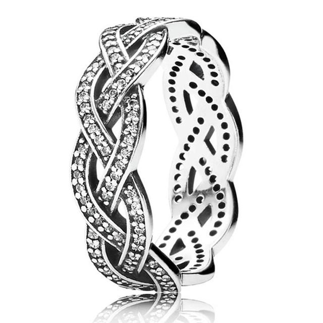 New 925 Sterling Silver Ring Light As A Feather Eternity Braided Love Twin Butterfly Ring With Crystal For Women Jewelry