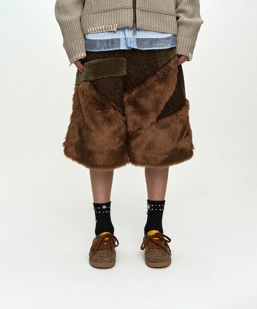 ADSB ANDERSSON BELL Faux Fur Patchwork Shorts Apa870M(Brown)