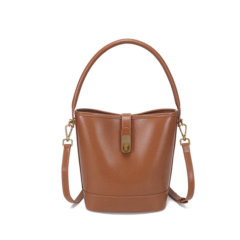 Genuine Leather Women's Stylish Casual Bucket Bag Women's Premium Texture Crossbody Bag