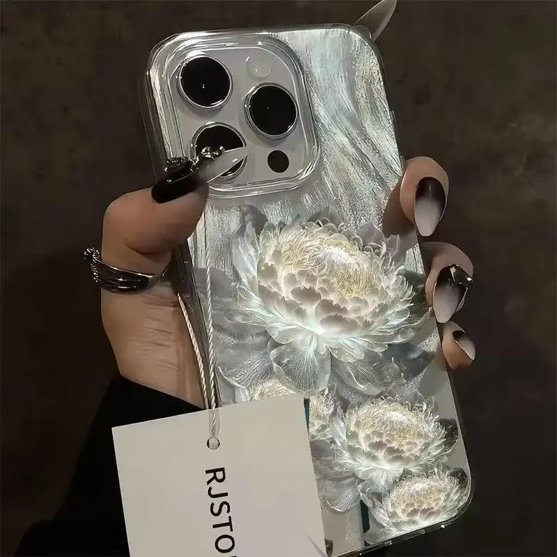 Пять Золотых Лепестков Лотоса Чехол для Телефона для IPhone 11 13 14 15 16 17 Pro Max 14 15 Plus X XS Max XR 16e Текстура Перышка Жесткий Чехол