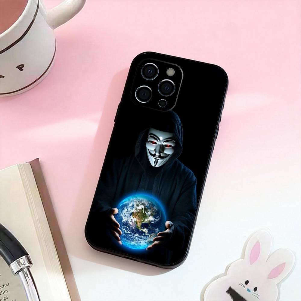 A-Anonymous Hacker Phone Case For iPhone 17,16,15,14,13,12,11 Plus,Pro Max,Soft Silicone Black Cover
