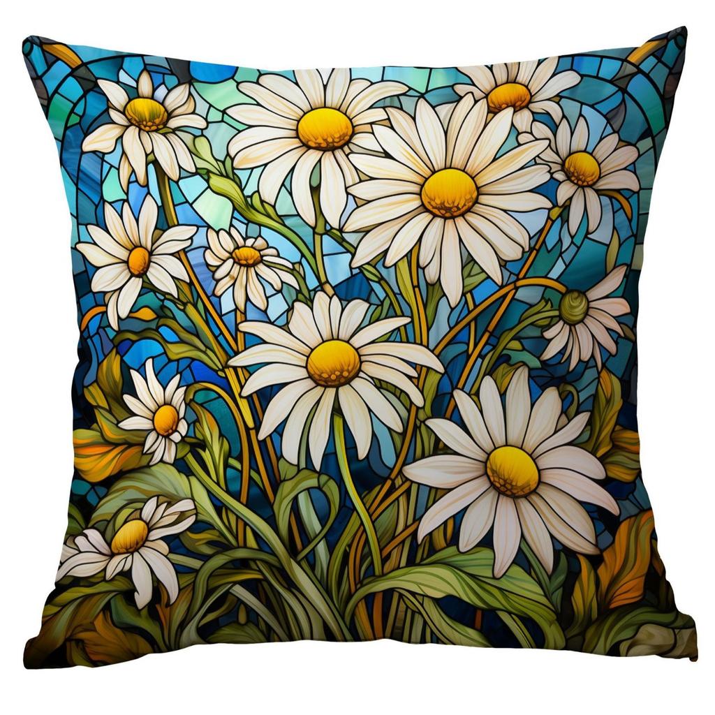 New Vintage Floral Pillowcase Creative Colored Glass Printed Home Sofa Car Cushion Pillowcase