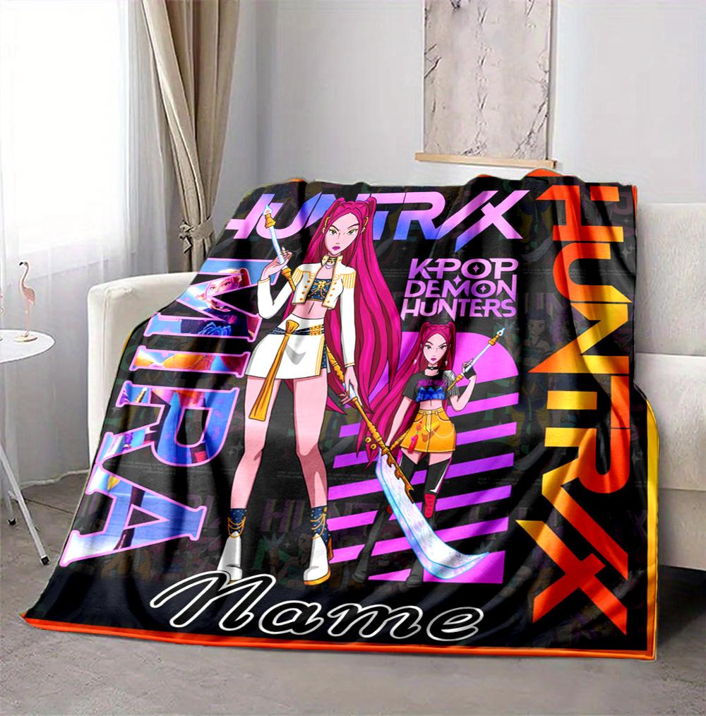 Custom Name K-Pop Hunters Flannel Blanket Throw Blanket Soft Warm Sofa Bed home Decor Unique Gift
