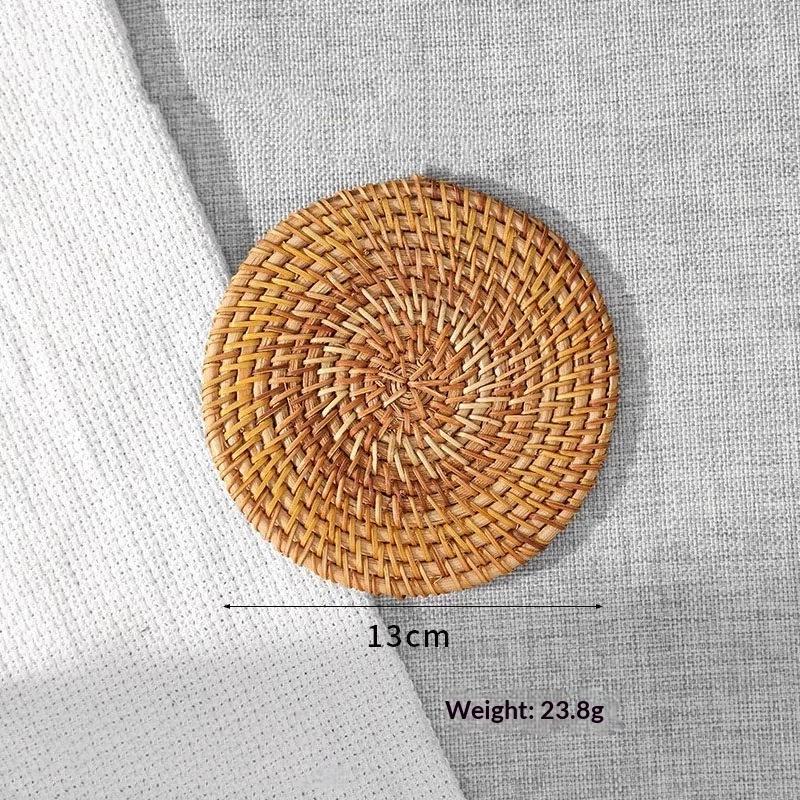 Round Patterned Rattan Coaster Protects Surfaces from Hot Coffee Mugs for Home and Kitchen
