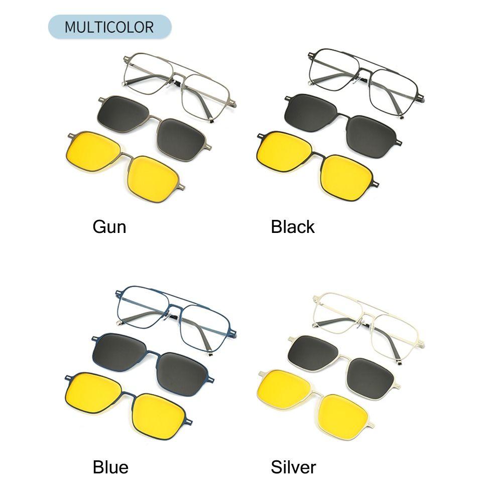 UV400 Night Vision Metal Computer Glasses with Magnet Clip On Sunglasses Anti Blue Light Glasses 3 In 1 Glasses