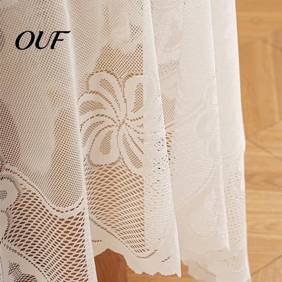 Retro Lace Overlay Vintage White Floral Tablecloth, Rustic Boho Table Cover, French Style Tablecloth Dining Cloth for Wedding Bridal Shower