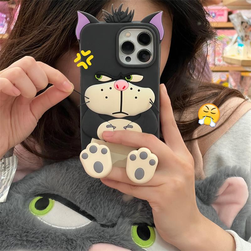 3D Люцифер Кот Золушка Растягивает ноги Чехол для телефона Для iPhone 11 12 13 14 15 16 Pro Max Plus Милый Мультяшный Чехол с подставкой