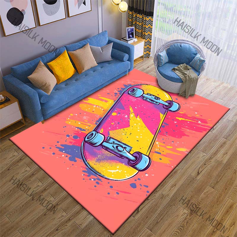 Creativity Colorful Skateboard Print Carpet for Living Room Bedroom Sofa Decor Home Area Rug Non-slip Mat Game Room Rugs