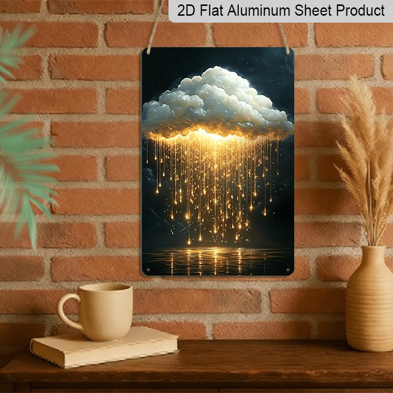 2D Flat Golden Rain Cloud Metal Sign - Magical Fantasy Wall Decor Durable Aluminum Material Modern Living Room Wall, Bedroom Accent Decor, Art