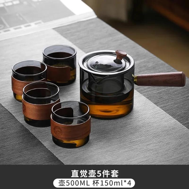 Японский стеклянный чайник с боковыми ручками Чайник с деревянными ручками Чайный сервиз в стиле кунг-фу Утолщенный чайник Интуитивный чайник