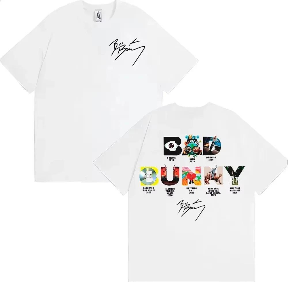 Bad Bunny Full Album Discography Double Sided Signature T-Shirt Reggaeton Rap Oversized Dark Gray Unisex Women And Men T-shirts