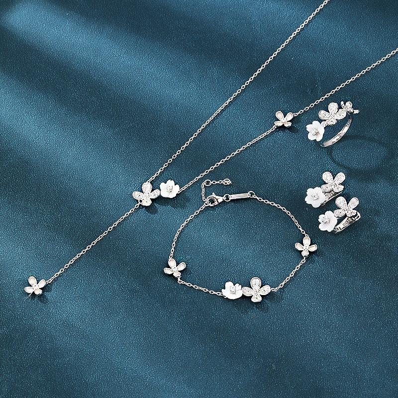 Sterling Clover Jewelry Set Women With Cubic Zirconia Necklace Earrings Ring Bracelet