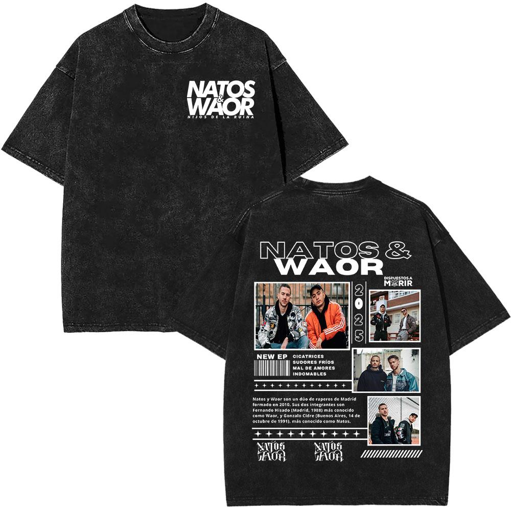 Rapper NATOS WAOR Bicho Raro Negra Skeleton Washed T Shirts Fashion Vintage Tshirts Men Women Clothing Short Sleeve Tshirt