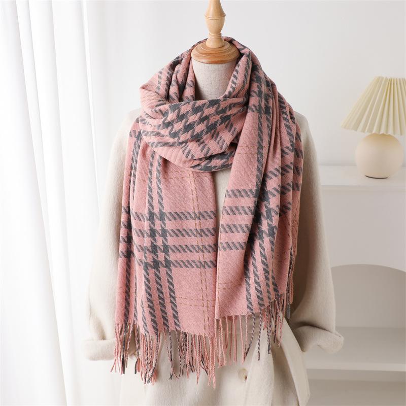 Houndstooth Scarf Men Women Autumn Winter Cashmere Scarves Wrap Student Fashion Thicken Warm Long Tassel Shawl Lady Bufanda