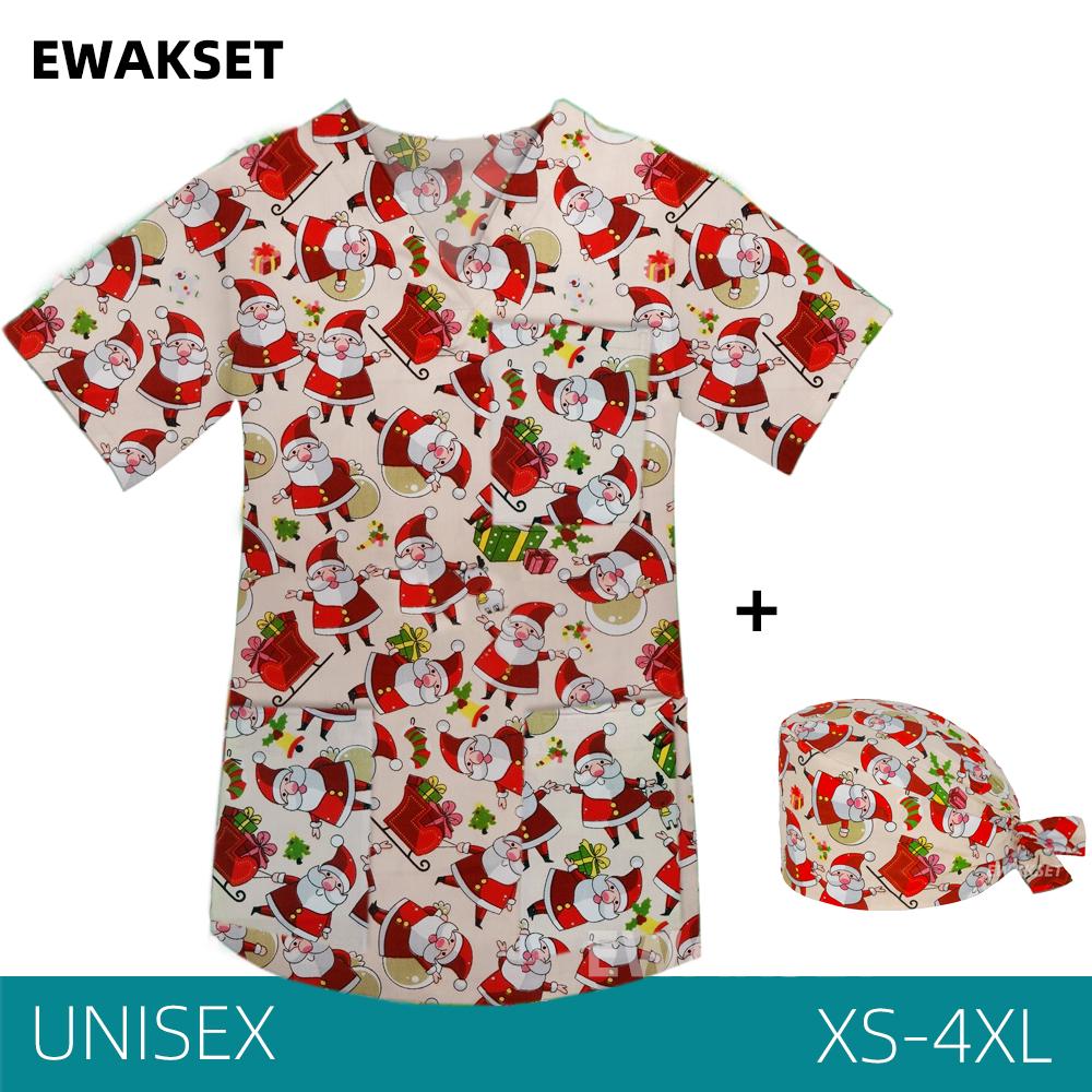 EWAKCOT рождественские топы со скрабами с принтом для женщин и мужчин, рабочая блузка для медсестры, врача, медицинских аксессуаров, футболка унисекс