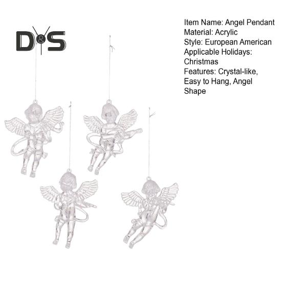4 шт. подвесные украшения в виде ангела, прозрачный акриловый кулон в виде ангела, хрустальная фигурка летящего ангела для рождественских елок, стен, окон, дверей