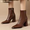 Женские зимние ботильоны с острым носком, кожаные сексуальные туфли на высоком каблуке, массивные модные туфли-лодочки, тренд 2024 года, дизайнерские зимние ботинки челси