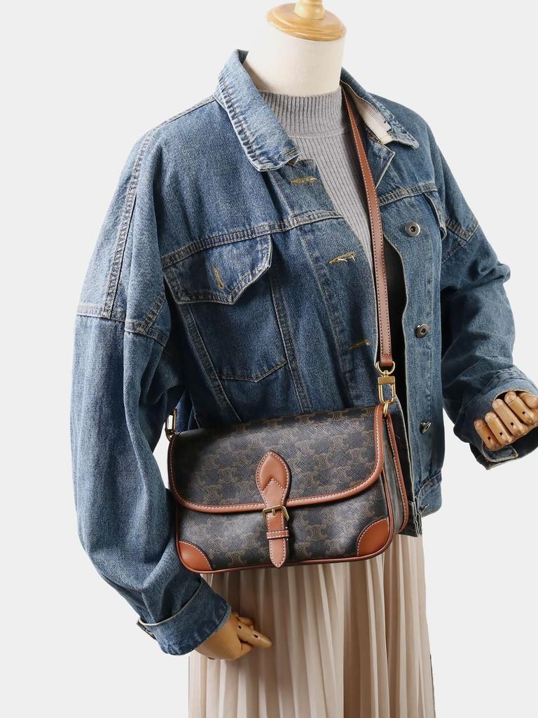 Женская кожаная сумка-багет Arc de Triomphe, носимая под мышкой - Модель 2025 года, бывшая в употреблении