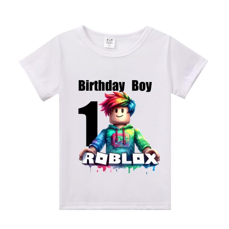 Новые детские футболки Roblox с мультяшными принтами, цифрами на день рождения, для мальчиков и девочек, повседневные, с коротким рукавом, летние топы, детская одежда