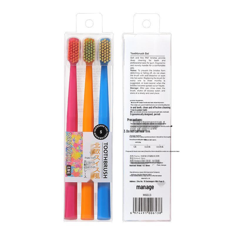 Colorful Soft Bristle Adult Toothbrush 3-Pack with Crystal Box and Protective Sheath