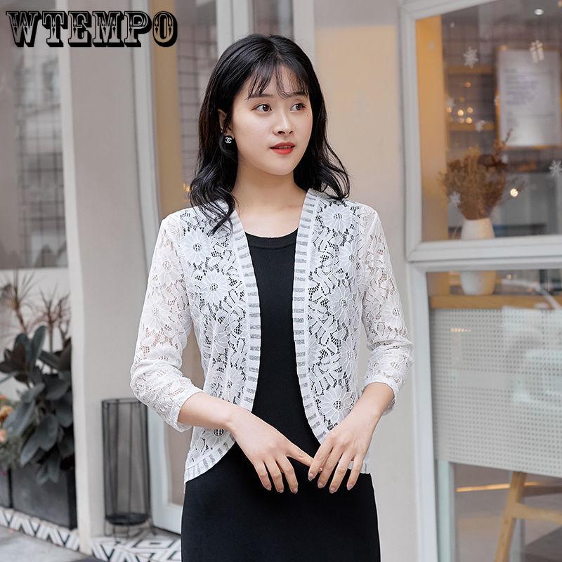 Lace Cardigan Thin Coat Women's Summer Korean Slim Plus Size Seven Quarter Sleeve Shawl Top Versatile Sun Protection Shirt