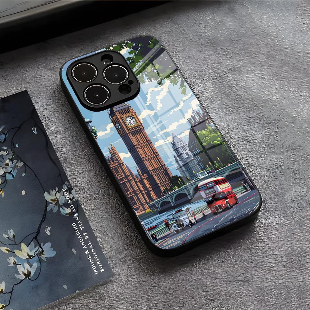 London Big Ben Phone Case For IPhone 17 Air 16 E Pro Max 15 14 13 Mini 12 Pro 11 Max Plus Black Glass Cover