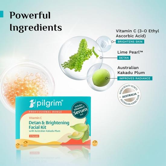 Pilgrim Vitamin C Detan & Brightening Facial Kit | Уменьшает загар, разглаживает кожу | Набор для лица для сияющей кожи, 5 мл | Все типы кожи |