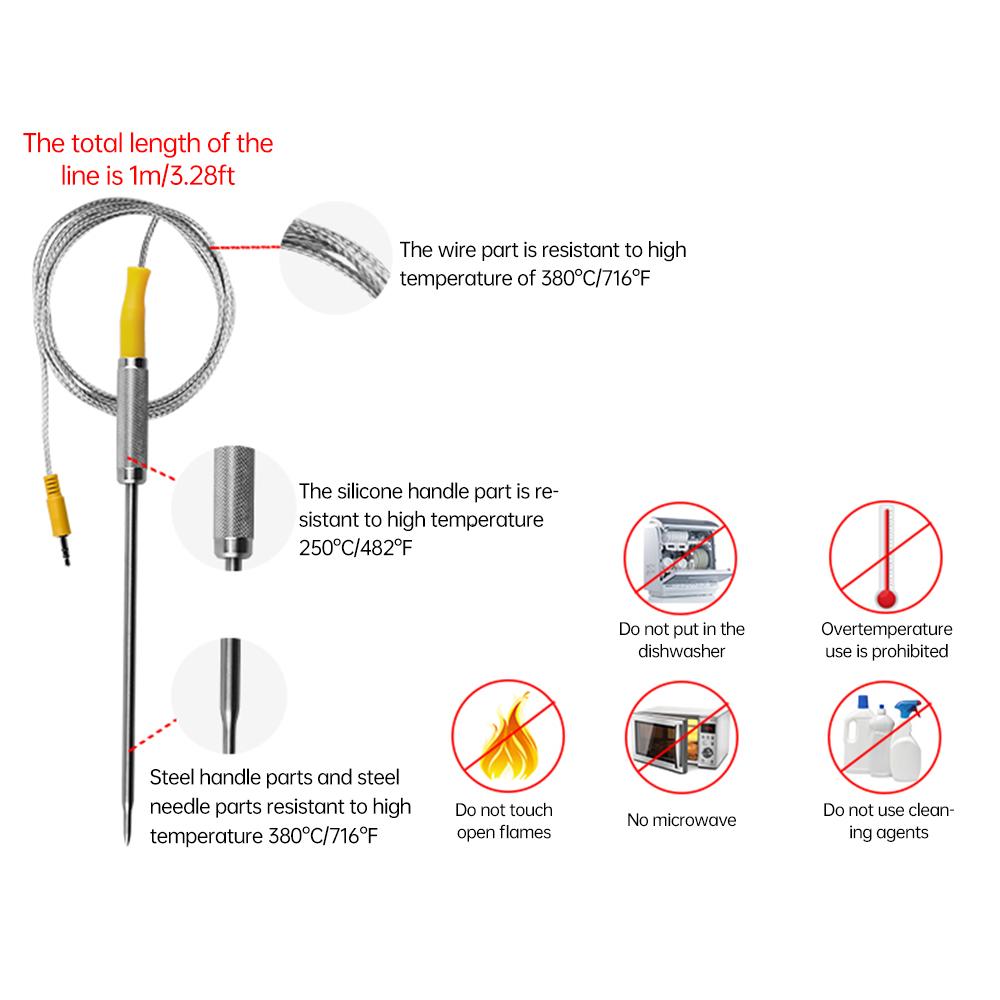 Беспроводной термометр для мяса, ЖК-цифровой термометр для гриля с сигнализацией, 6 магнитных зондов, 164 фута BT