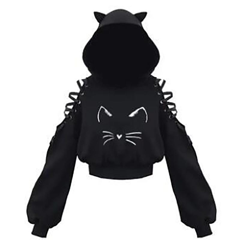 Новая мода в Европе и Америке: толстовка с капюшоном Cat Belly Crop и уличная одежда с принтом Cute Kitten