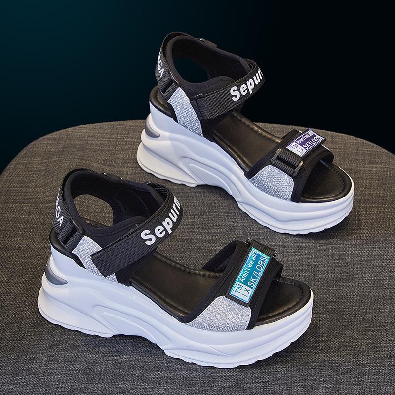 2024 летние туфли на толстой танкетке с полой подошвой, дышащие, нескользящие, повседневные туфли-маффины, каблук 8 см, изящные босоножки