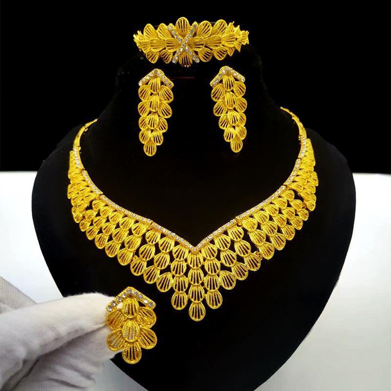Dubai Jewelry 24k Gold Plated Bridal Jewelry Set Necklace Earrings Middle East Dubai Gold Wedding Jewelry Four-piece Set 2026