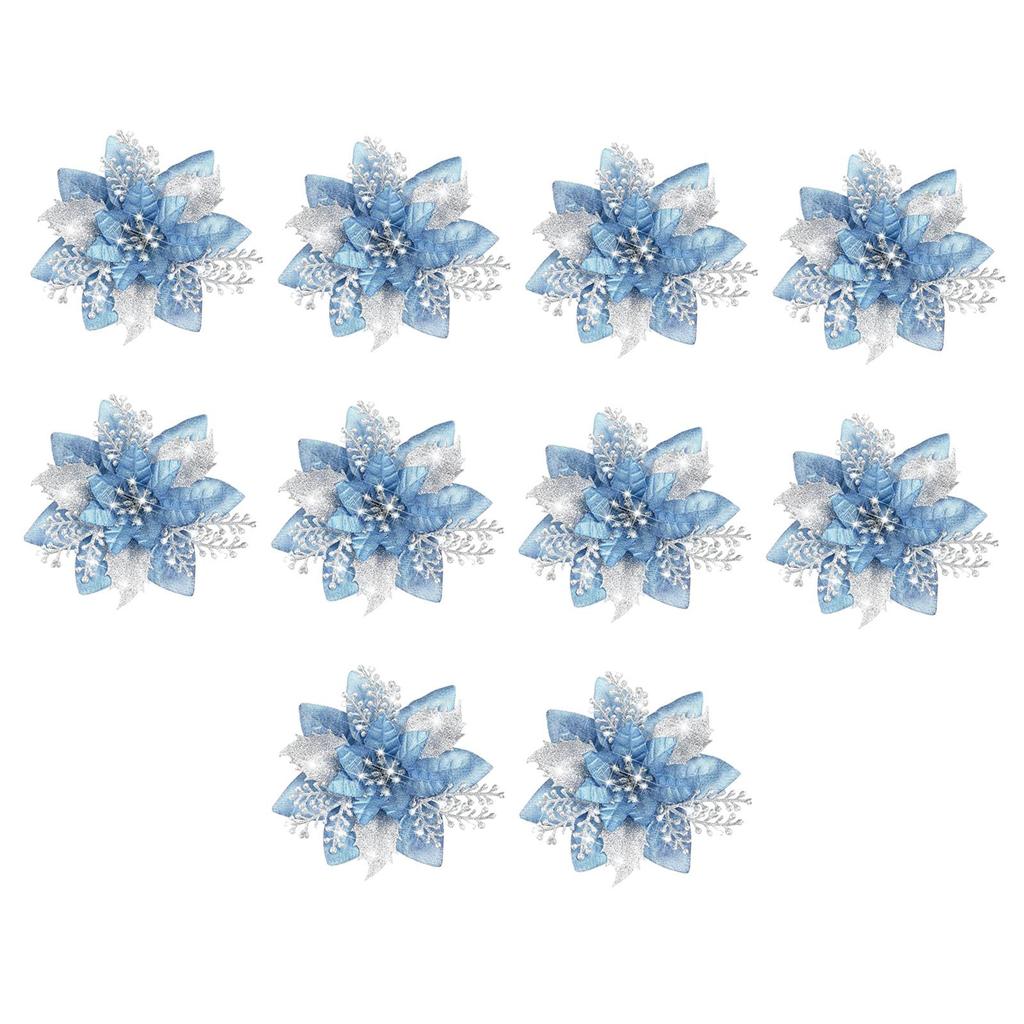 10x Christmas Poinsettia 14.5cm Ornaments Xmas Artificial Flowers for Wreath New