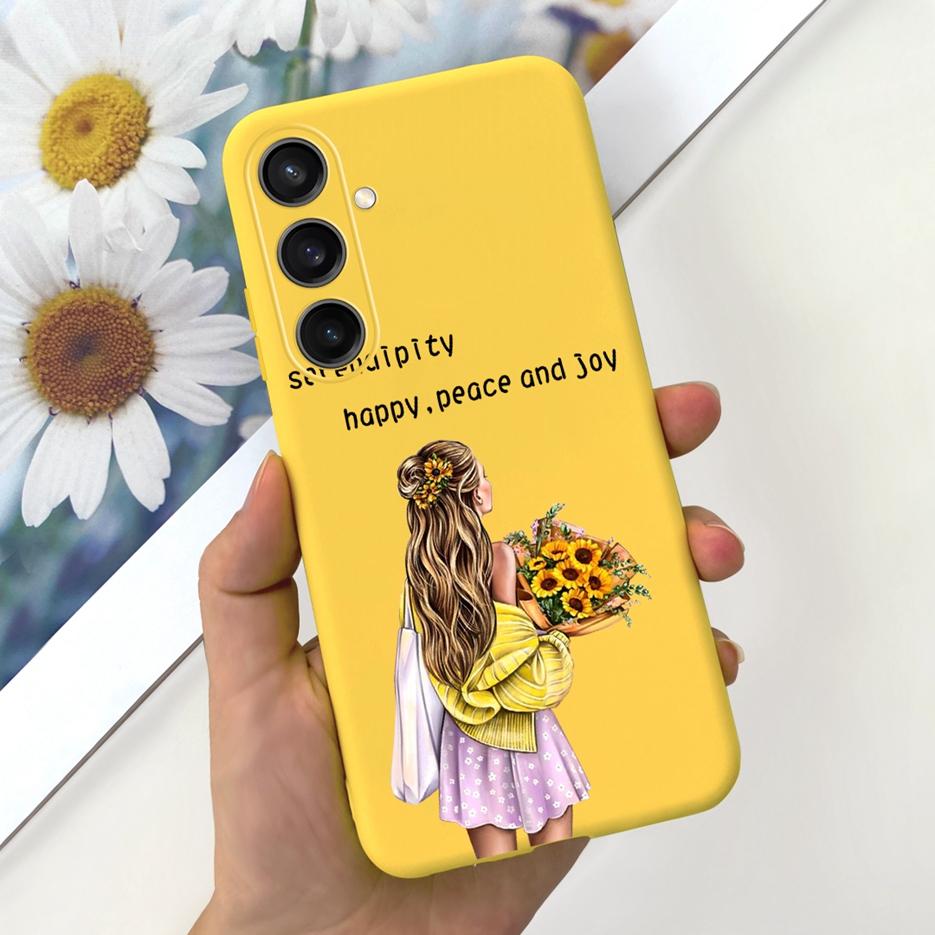 Чехол для Samsung Galaxy A55 Красивый мультяшный дизайн Девочки Подсолнух Мягкий ТПУ Чехол для телефона Для Samsung A15 A25 A35 A55 5G Fundas Coque