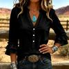 Women S V Neck Button Detail 3 4 Sleeve Casual Shirt