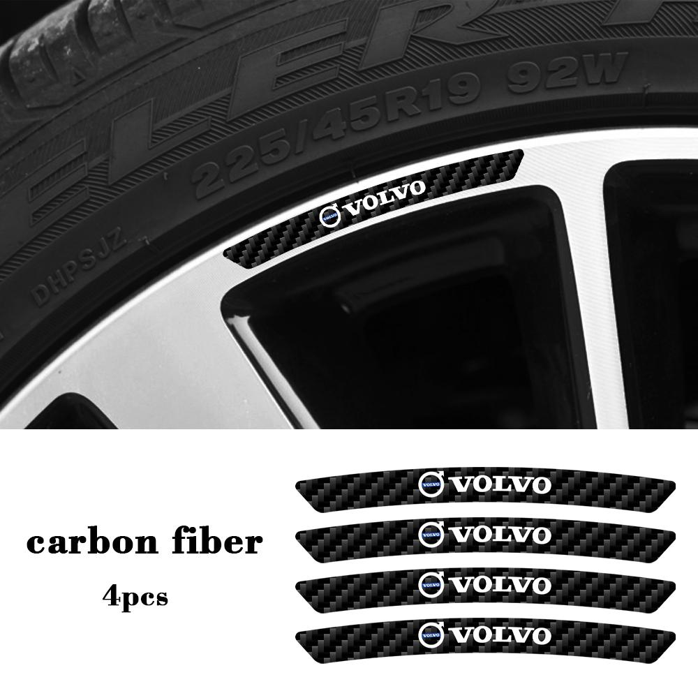 4Pcs Car Rims Wheels Curved Carbon Fiber Sticker Decals Auto Accessories For Volvo Rdesign AWD V50 V60 V90 S40 S60 S80 S90 V8 T6
