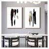 Minimalist Canvas Painting Wall Art Poster Print Pictures Living Room Home Interior Decoration Abstract Black Gold Brush Line