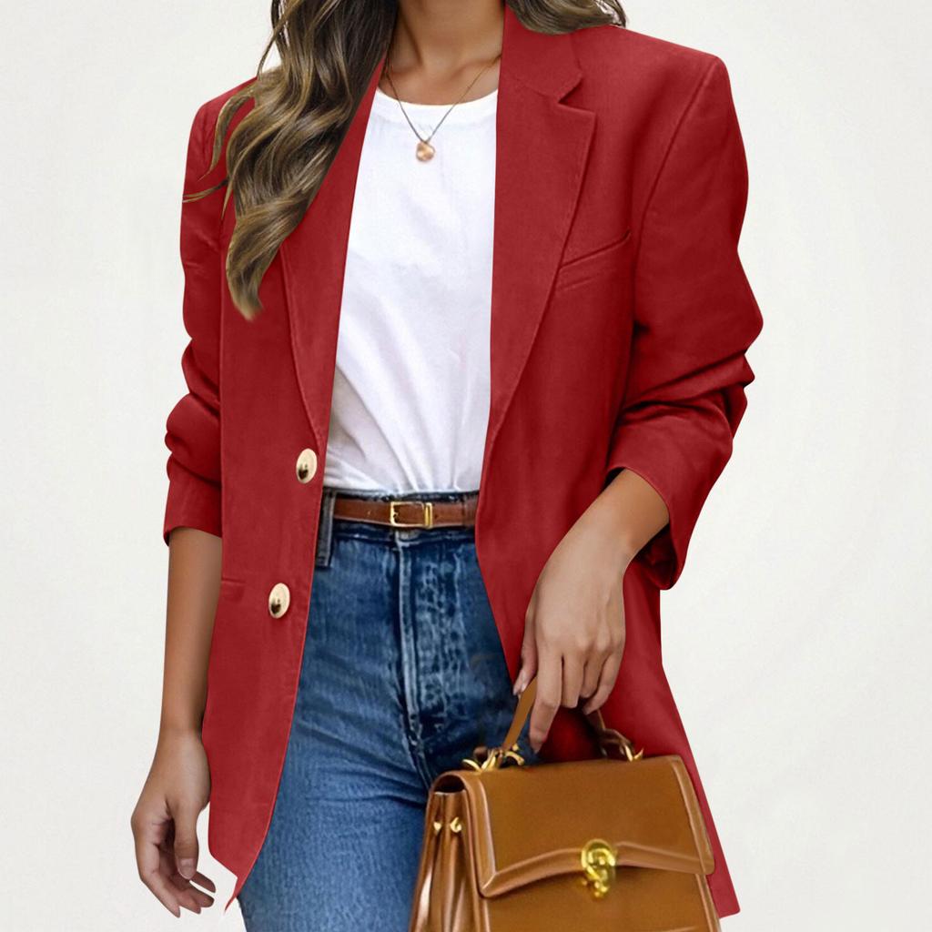 Ladies' Casual And Fashionable V-neck Button Up Long Sleeved Solid Color Jacket