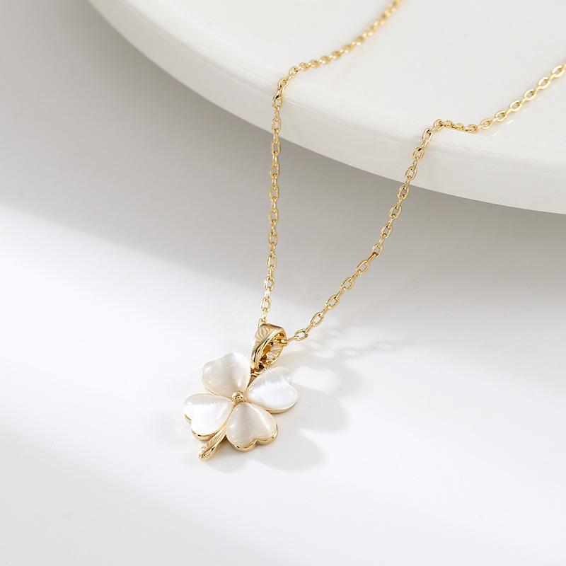 Ожерелье с четырьмя листочками клевера и кошачьим глазом в форме сердца, универсальное ювелирное украшение, простое, высококлассное, с кулоном для женщин, ожерелье