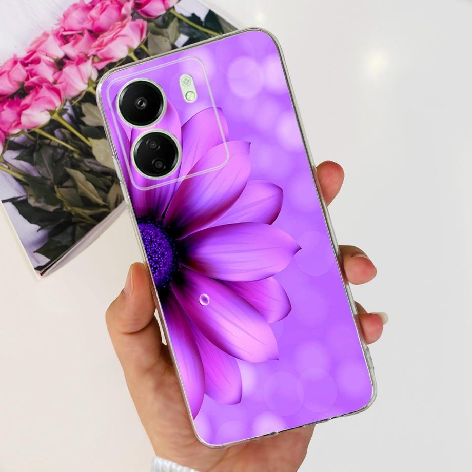 Для Xiaomi Poco C65 Чехол для PocoC65 Силиконовый Funda Para Capa Coque Мягкие чехлы для телефона Задняя крышка Мраморный цветочный узор Ударопрочный