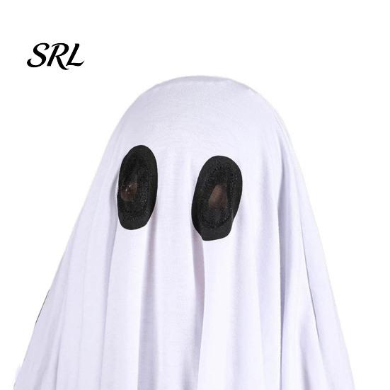 Comfortable Polyester Cape Halloween Ghost Costume for Kids Adults, Cosplay Fancy Dress, Spooky White Cloak with Black Eye Holes Stage Performance